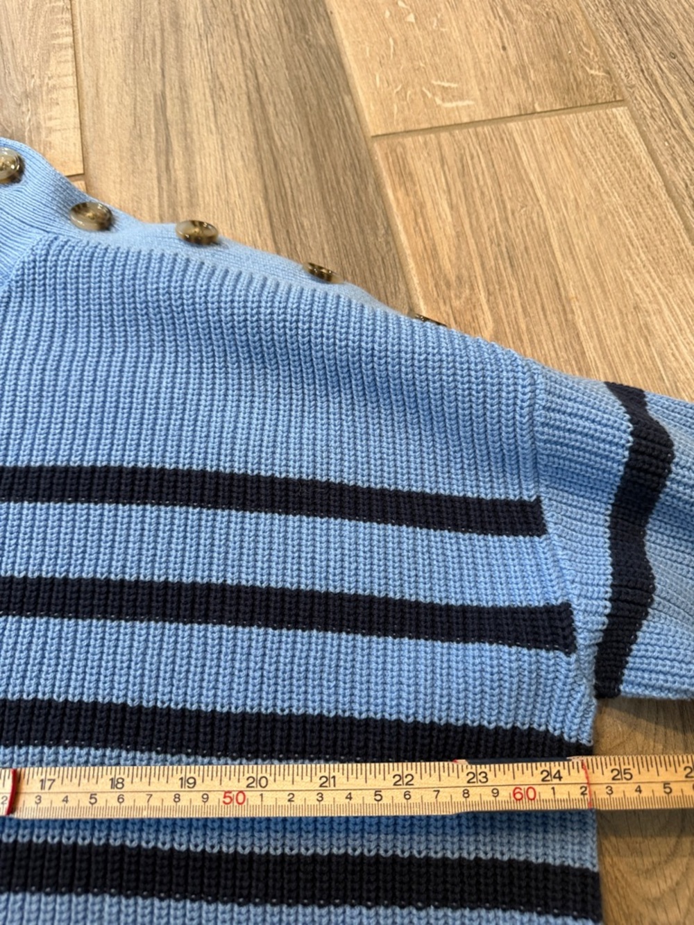 LOFT Light Navy Striped Mock Neck Sweater Shoulder Buttons Nautical XL NWT - Picture 3 of 9